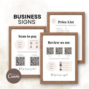 Beauty Salon Sign Template Bundle, bearbeitbarer Scan To Pay QR-Code, Hinterlassen Sie eine Bewertung & Preisliste Vorlage, Nail Tech Follow Us Zeichenvorlage