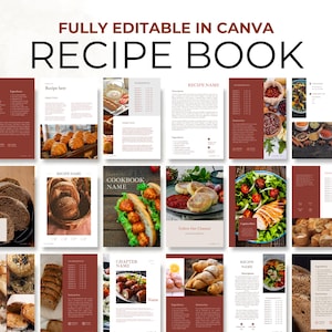 Modèle numérique de livre de recettes, modèle canva de classeur de cuisine, création de cartes de recettes familiales personnalisées, modèle de coach en nutrition imprimable et modifiable