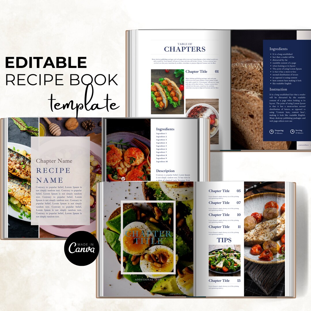Editable Cookbook Canva Template, 70 Personalised Custom Recipe Book ...