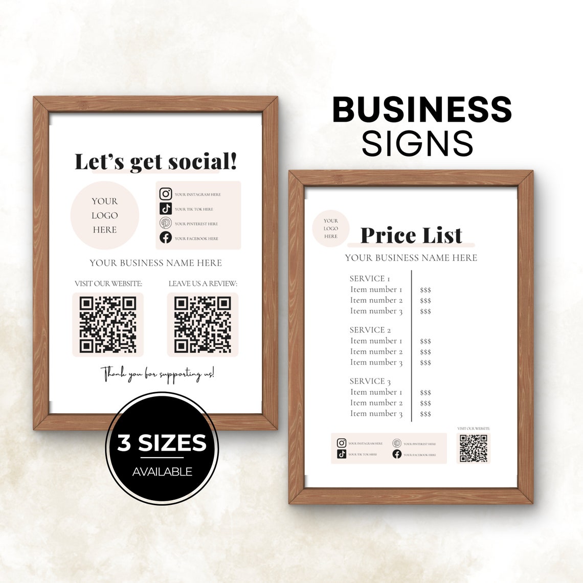Editable Small Business Signs Template, Follow Us &amp; Price List Template ...