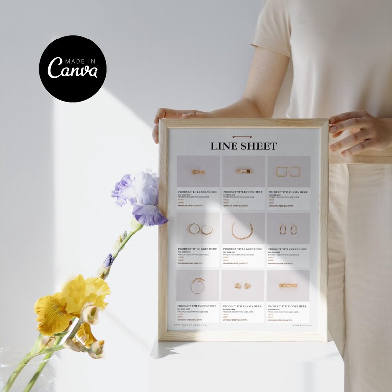 Line sheets Canva Templates, Wholesale Product Catalogue, Editable Product Listing Line Sheet Template Seller Shop, Price Linesheet Template