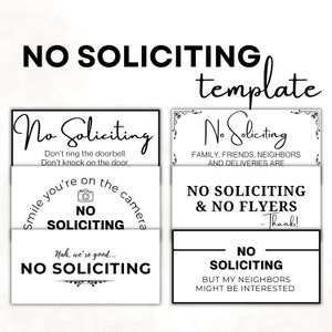 No Soliciting Sign Template, Editable &amp; Printable 6 Signs SVG, Outside ...