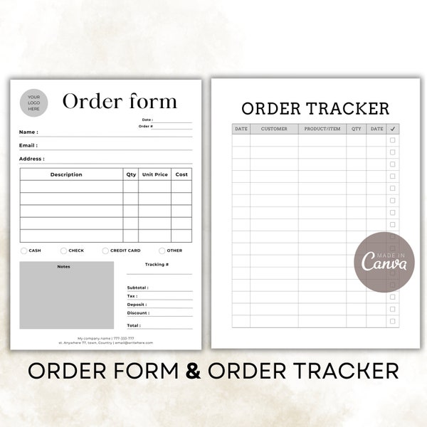 Craft Order Form & Order Tracker Bundle, Editable in Canva Template, Product Inventory Log Template, Printable Client Order Order Tracker