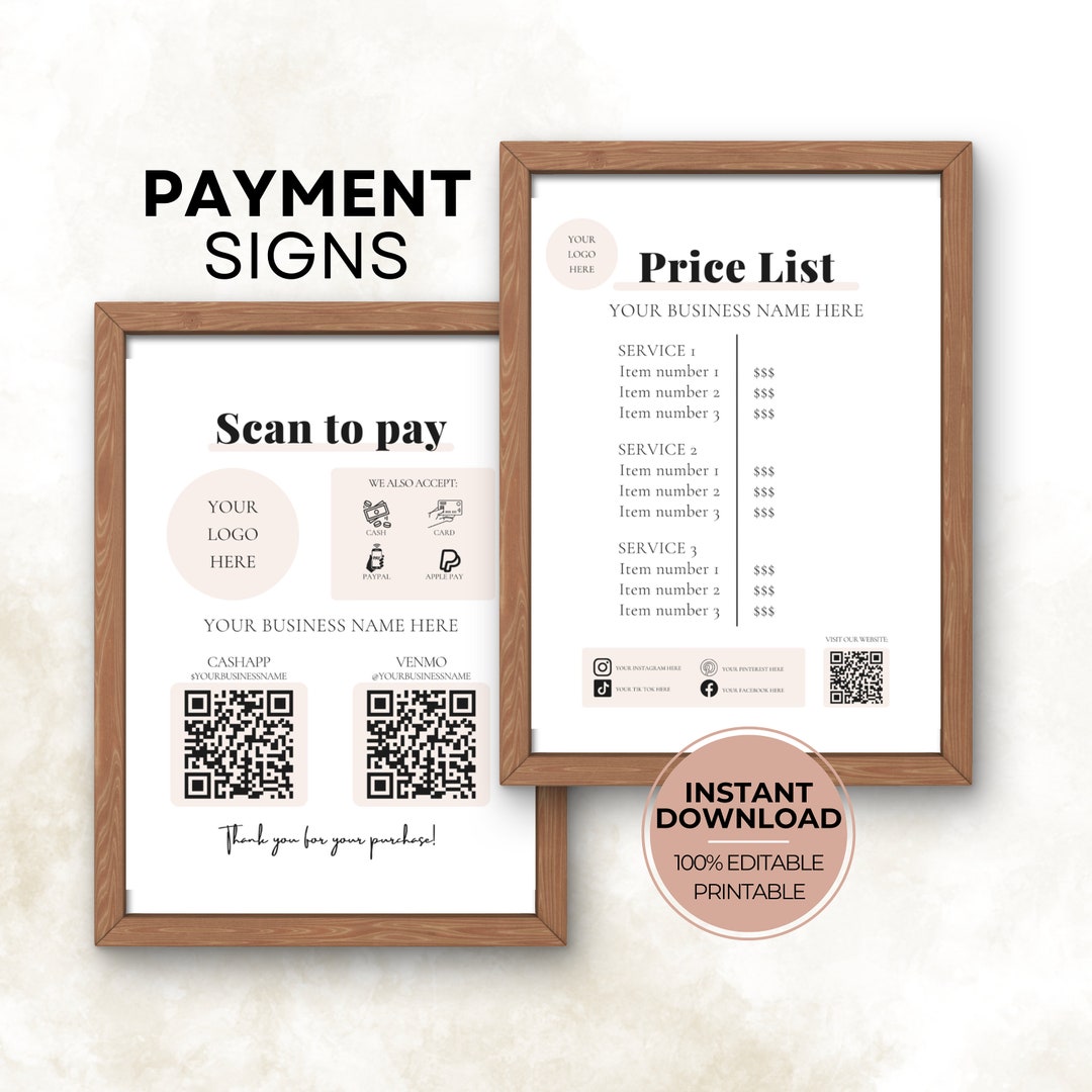 Scan to Pay & Price List Sign Template: Editable Canva Design (digital ...