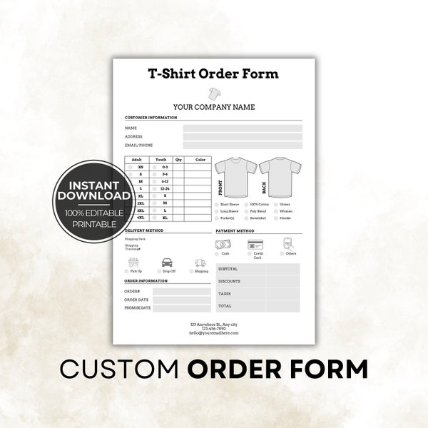 Tshirt Order Form Canva Template, Editable Shirt Supply Inventory, Business Inventory Log Templates, Printable Track my Order Sheet Editable