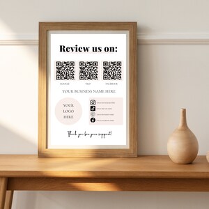 Small Business Sign - Bewerte uns in sozialen Medien, bearbeitbar in Canva QR-Code-Vorlage, Scan-to-Pay oder Google Bewertung Vendor Sign Template