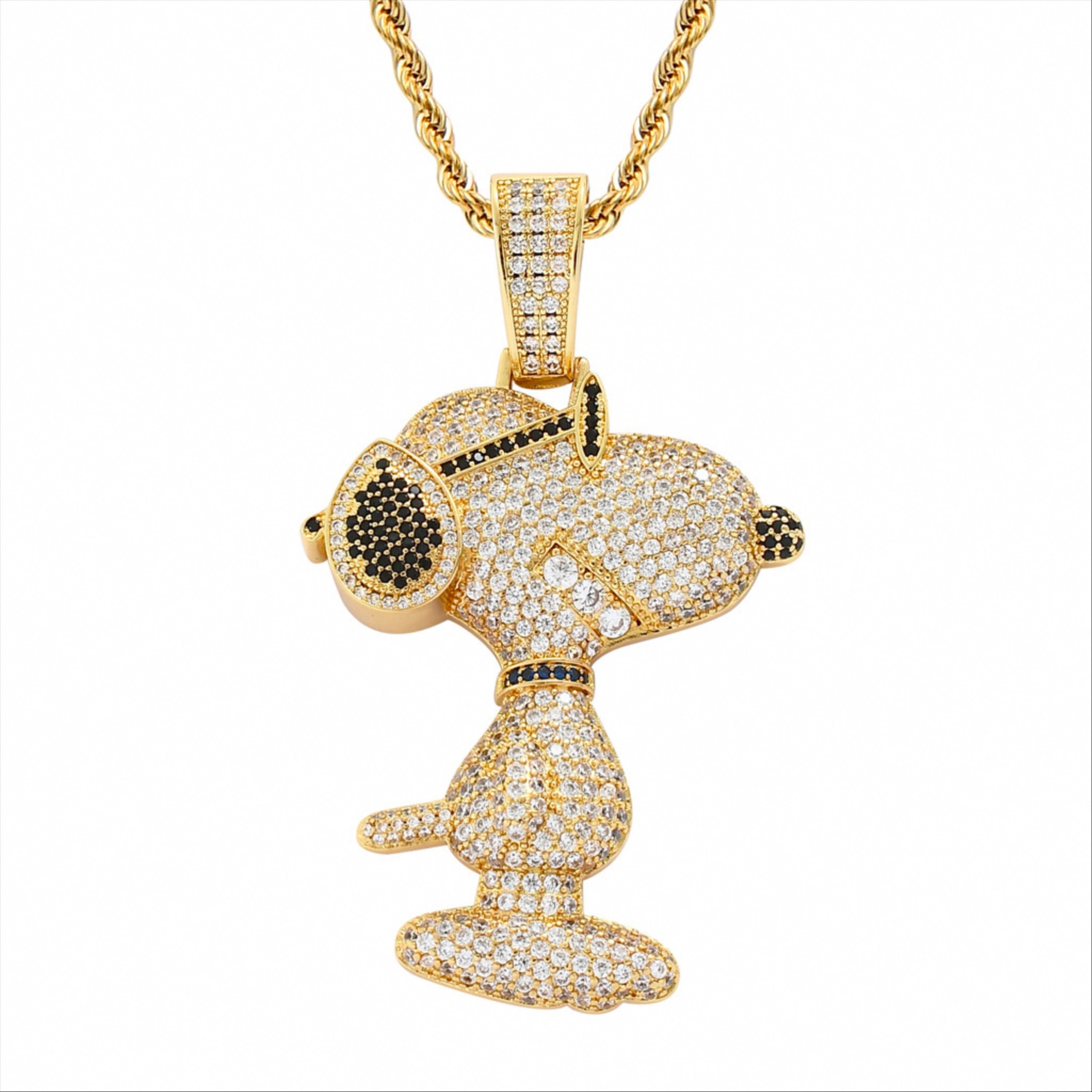 Snoopy Necklace Iced Out Diamond Snoopy Necklace Peanuts Etsy