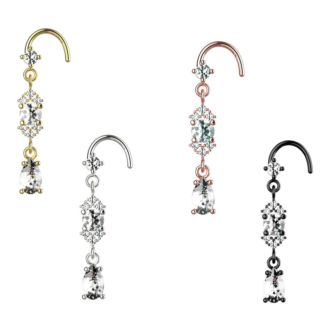 18G Indian Nose Ring Cubic Zirconia Drop Dangle Nose Ring Hoop Etsy
