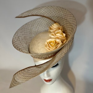 Beige Ivory Architectural Headpiece Sculptural Hat Races Ladies Day Wedding Millinery Couture Hat Spiral Fascinator