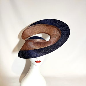 Royal Ascot Hat Navy Copper Sculptural Hat Kentucky Derby Hat Architectural Head piece Racing Fashion Luxury Millinery Couture Headpiece