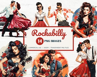 Rockabilly Clipart Graphics, Guys and Gals, Transparent PNGs, Commercial Use, INSTANT DOWNLOAD, Junk Journals, Scrapbook, Paper Arts & More