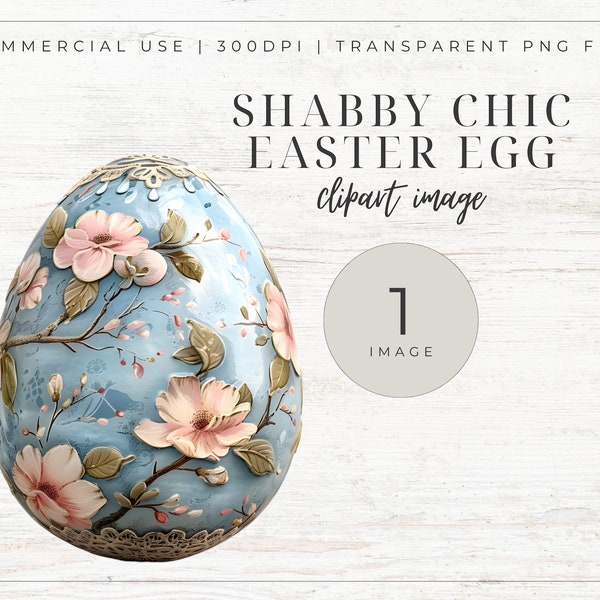Shabby Chic Egg Clipart, Single Image, Transparent PNG, Commercial Use, INSTANT DOWNLOAD, Junk Journal Craft, Decorated Spring Easter Egg