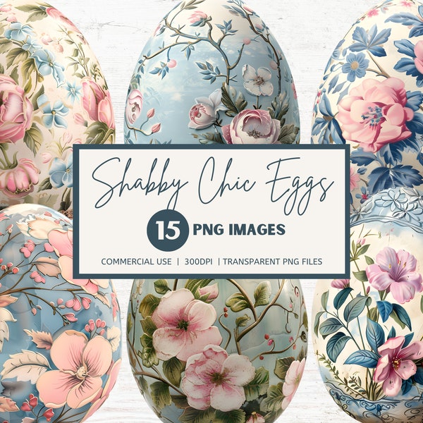 Shabby Chic Easter Egg Clipart Bundle, Transparent PNGs, Commercial Use, INSTANT DOWNLOAD, Spring Colors, Junk Journal Craft, Decorated Eggs