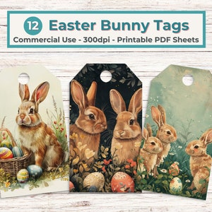Easter Bunny Tags, Printable Ephemera, Collage Sheet for Scrapbook Junk Journal, Instant Download, Journal Supplies, Cute Vintage Easter Set