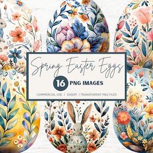 Spring Easter Egg Clipart Bundle, Transparent PNGs, Commercial Use, INSTANT DOWNLOAD, Vintage Spring Colors, Junk Journal, Decorative Eggs