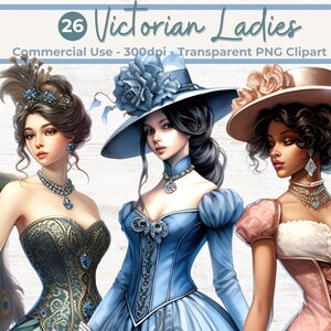 Vintage Ladies Clipart Bundle, Transparent PNGs, Commercial Use, INSTANT DOWNLOAD, Junk Journals, Scrapbook Art, Watercolor Victorian Lady