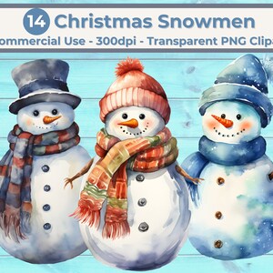 Snowman Clipart PNG Transparent, Watercolor, Christmas Winter Illustrations Commercial Use, INSTANT DOWNLOAD, for Junk Journal, Card Making