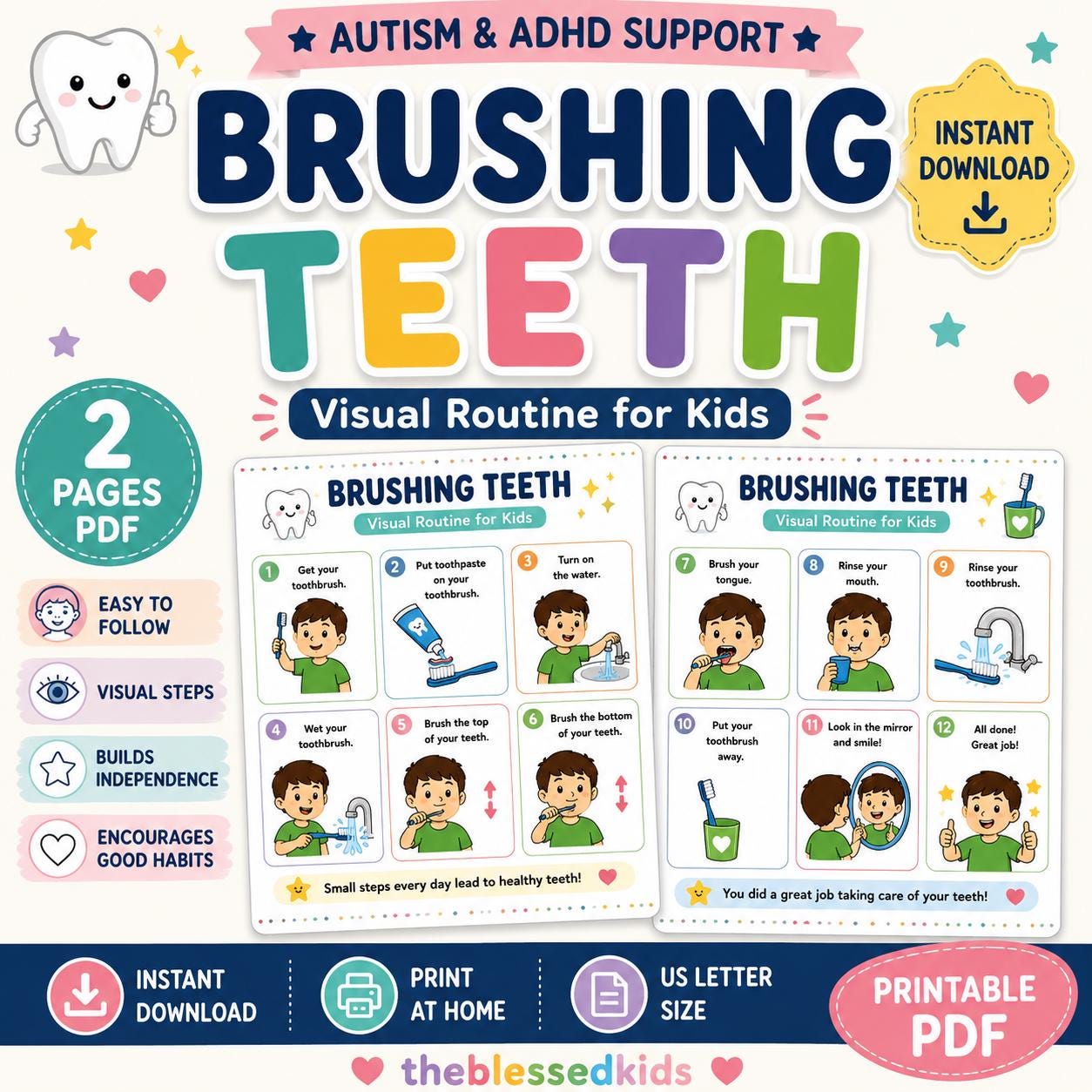 Brushing Teeth Visual Schedule for Kids | Autism & ADHD Printable ...