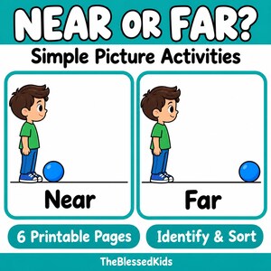 Juego de clasificación de imágenes: cerca o lejos, conceptos espaciales para preescolares (descarga digital)