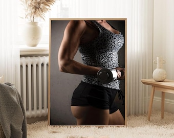 Female Bodybuilder Fitness Model with Dumbbell Photo Photograph Cool Wall Art Print Poster