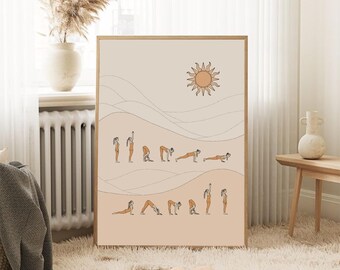 ヨガ太陽礼拝 ヨガの芸術ポスター - リビングルーム、書斎、オフィスを飾ったり、ギフトとして贈ったりできます