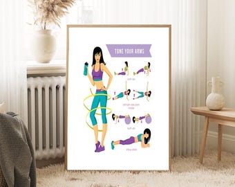 Workout Posters For Home Gym Tone Your Arms Exercise and Fitness Motivational Inspirational Chart Cool Wall Art Print Poster