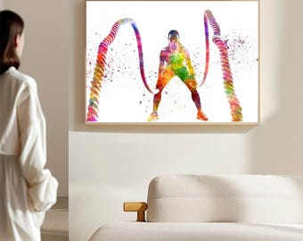Fitness Exercise In Watercolor Poster Wall Art, Modern Wall Decor