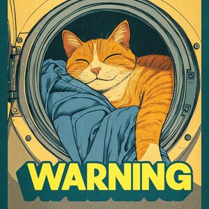 Lustiges Wäsche Katze Poster, Retro Haustier Wand Kunst, Vintage Humor Druck, schrullige Wohnkultur, Plakat Wohnkultur