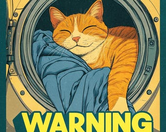 Funny Laundry Cat Poster, Retro Pet Wall Art, Vintage Humor Print, Quirky Home Decor, poster home decor