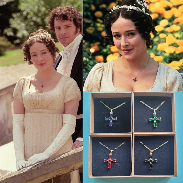 Collier croix en plaqué or 14 carats Elizabeth Bennet, fierté et préjugés, Jane Austen, cadeau, géorgien, régence, réplique