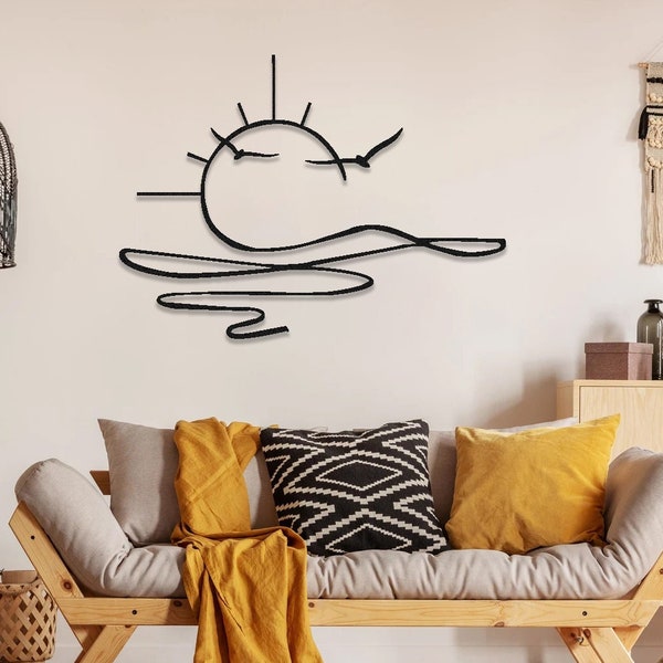 Art mural en métal soleil levant, décoration murale soleil et mouettes, enseigne en métal soleil, décoration extérieure avec vue sur le lever du soleil, cadeau éclat soleil, cadeau de pendaison de crémaillère