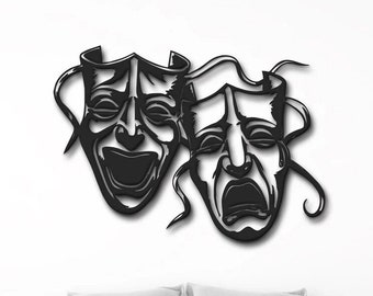 Comedy and Tragedy Theater Mask Metal Sign, Metal Drama Wall Decor Artistic Soul Wall Art, Kids Room Decoration Theater Lovers Gifts