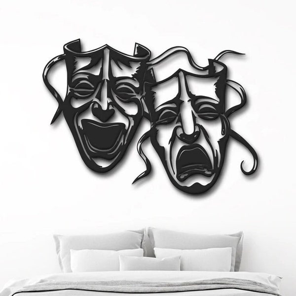 Comedy and Tragedy Theater Mask Metal Sign, Metal Drama Wall Decor Artistic Soul Wall Art, Kids Room Decoration Theater Lovers Gifts