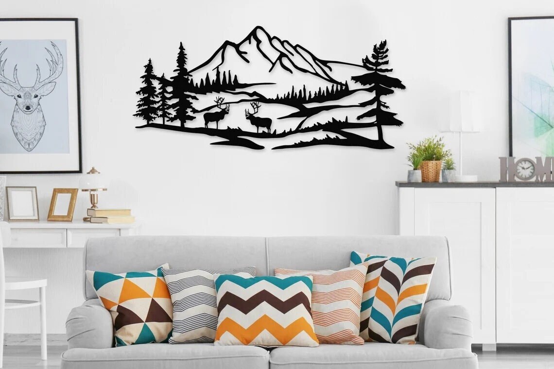 Mountain Metal Wall Art, Nature Mountain Metal Decor, Large Mountain