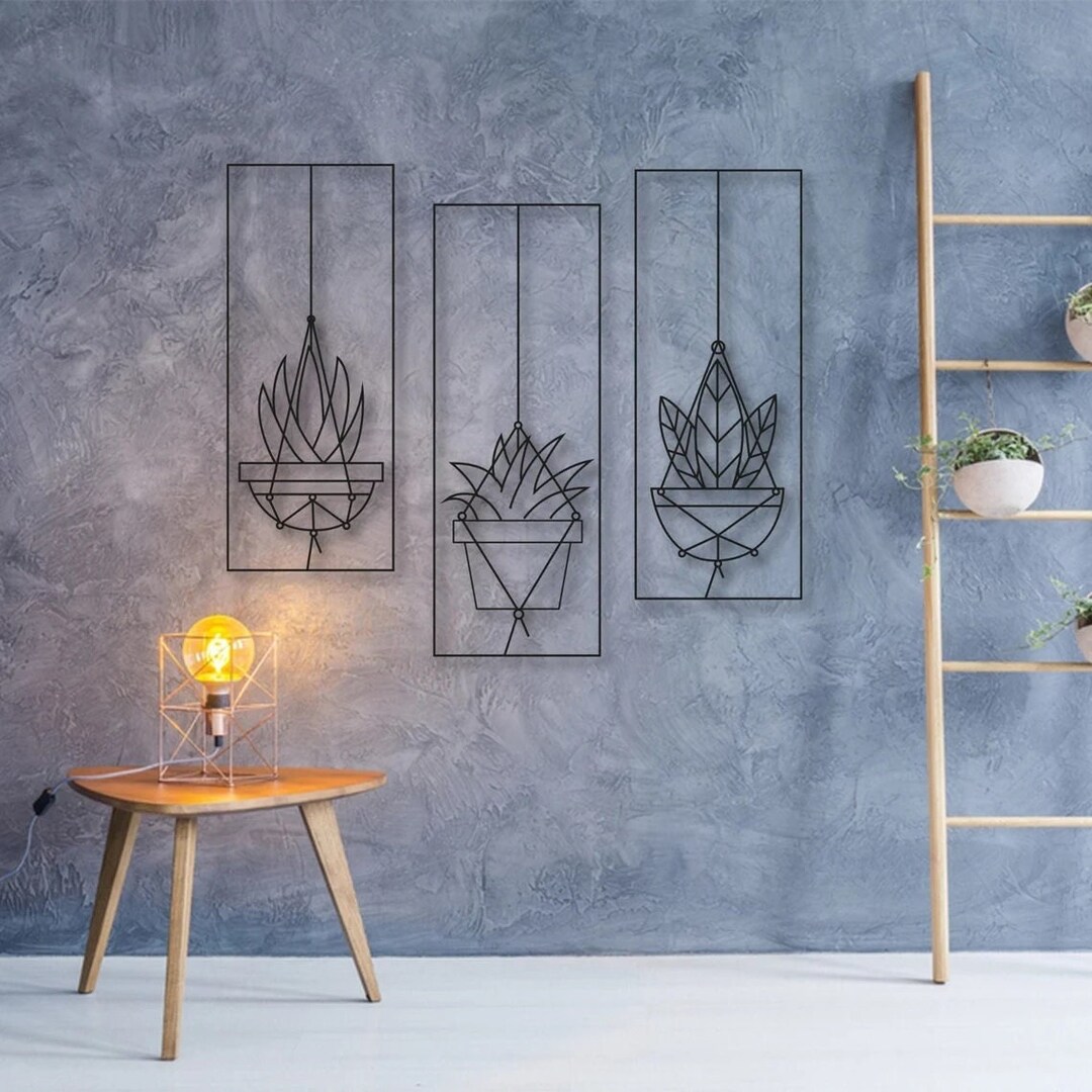 Metal Cactus Wall Decor Set of 3 Three Vase Cactus Metal Wall Etsy