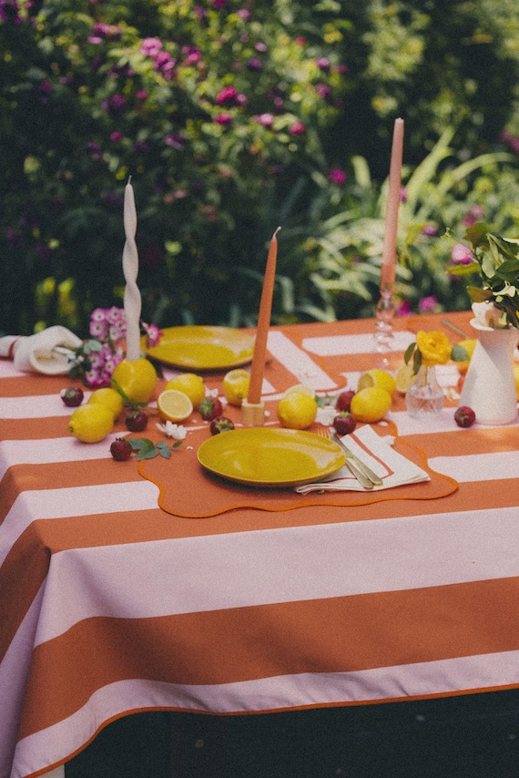 Striped Cotton Tablecloth – Pink & Orange, Amalfi Decor