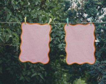 Pink Wavy Cotton Placemats (Set of 2) – Orange Trim, Mediterranean Decor