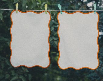 Katoenen placemats, set van 2 | Poederblauwe geschulpte rand, kustdecor