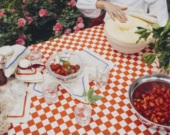 Red Checkered Cotton Tablecloth | Italian Summer Decor