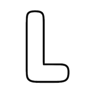 May include: A bold, black-outlined capital letter L with a white interior. The letter features rounded corners and a clean, simple design, presented as a graphic element with a thick stroke against a plain, solid white background.