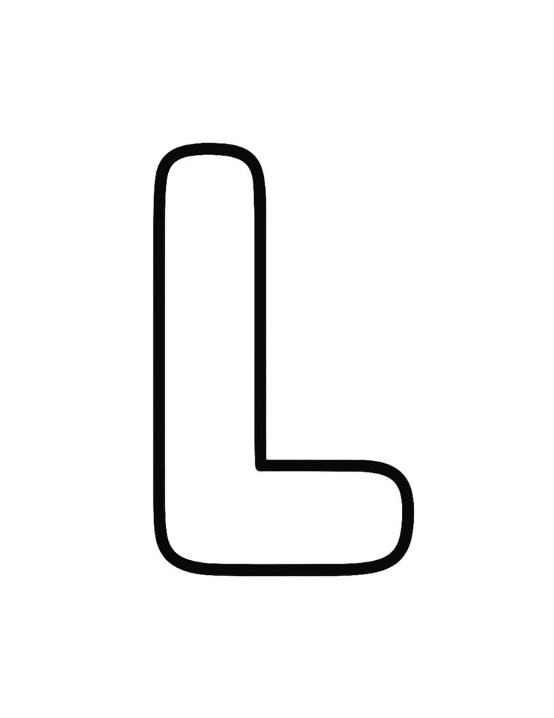 May include: A bold, black-outlined capital letter L with a white interior. The letter features rounded corners and a clean, simple design, presented as a graphic element with a thick stroke against a plain, solid white background.