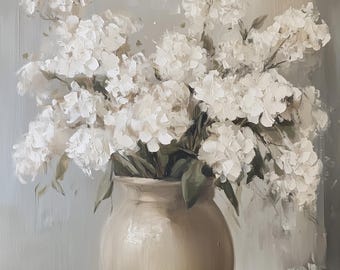 White Floral Vase Painting | Vintage Botanical Wall Art (Digital Download)