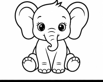 Cute Elephant Line Art SVG | Kawaii Animal Clipart | Elephant Outline Cut File | Cricut Silhouette | Kawaii SVG | Instant Digital Download