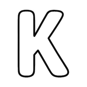 May include: A bold, black outline of the uppercase letter K. The letter features rounded corners and a clean, simple design with a white interior space. This graphic representation of the letter K is presented in a clear, high-contrast format.