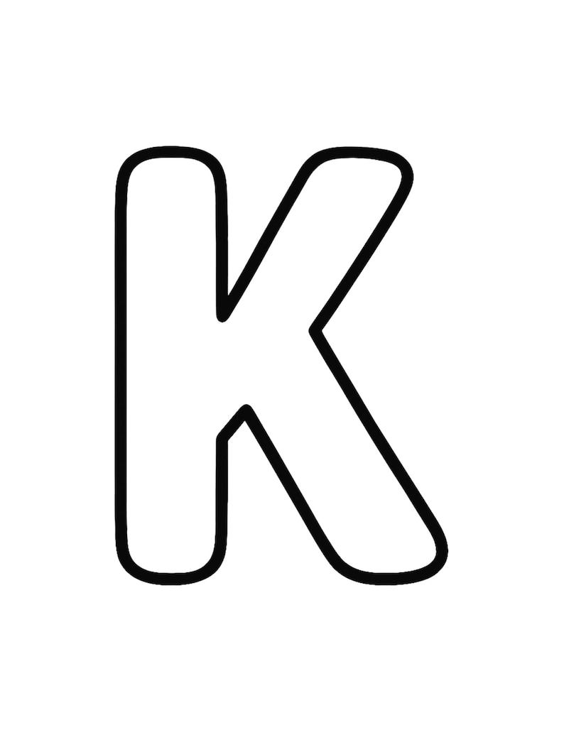 May include: A bold, black outline of the uppercase letter K. The letter features rounded corners and a clean, simple design with a white interior space. This graphic representation of the letter K is presented in a clear, high-contrast format.