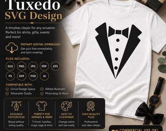 Tuxedo SVG Cut File | Minimalist Formal Outfit Design (Digital Download)