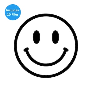 Happy Emoji SVG | 10 File Format Bundle | Fun Cartoon Clipart and Outline for Cricut & Silhouette | Instant Digital Download