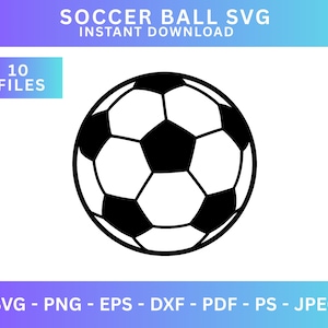 Piłka nożna SVG - Pakiet 10 formatów plików | Klasyczny plik konturu piłki sportowej do cięcia dla Cricut, PNG JPG Vector, pobieranie cyfrowych clipartów