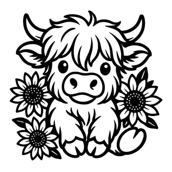 Highland Cow SVG | 10 File Format Bundle | Cute Cow Clipart and Outline | Cricut & Silhouette Cut File | Digital Download