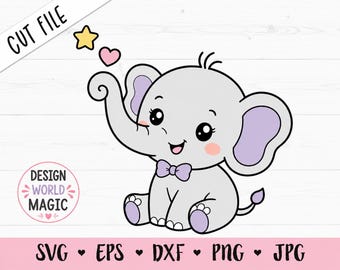 Kawaii Baby Elephant SVG Clipart | Nursery Decor, Baby Shower Design (Cut File)